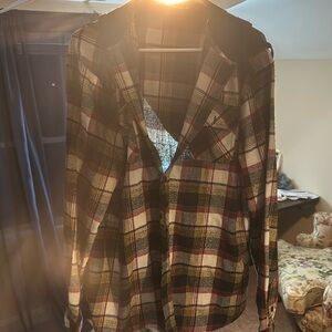 Button up plaid shirt with hood